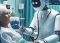Minh họa robot thăm khám cho cụ già được tạo bởi AI. Ảnh: Qazvinnews